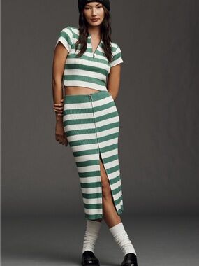 Anthropologie Daily Practice Half Zip Sweater Tee and Skirt Set